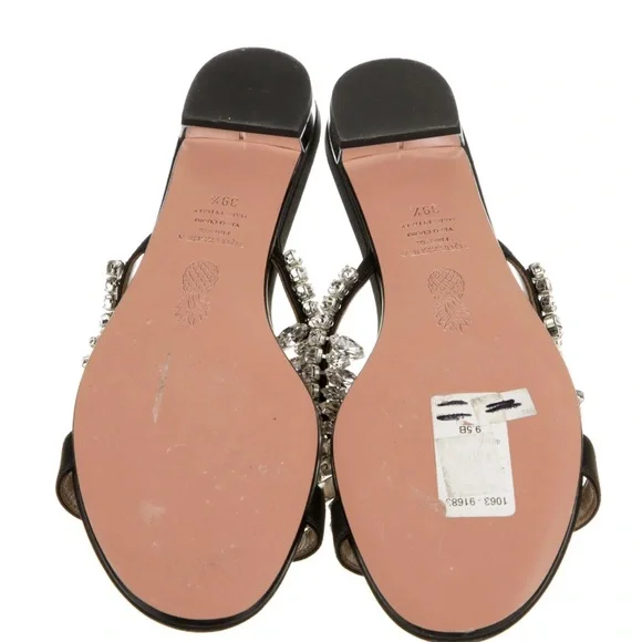 Aquazzura black satin sandals with crystals. Size 39.5. Auth. Price firm. - Picture 4 of 8